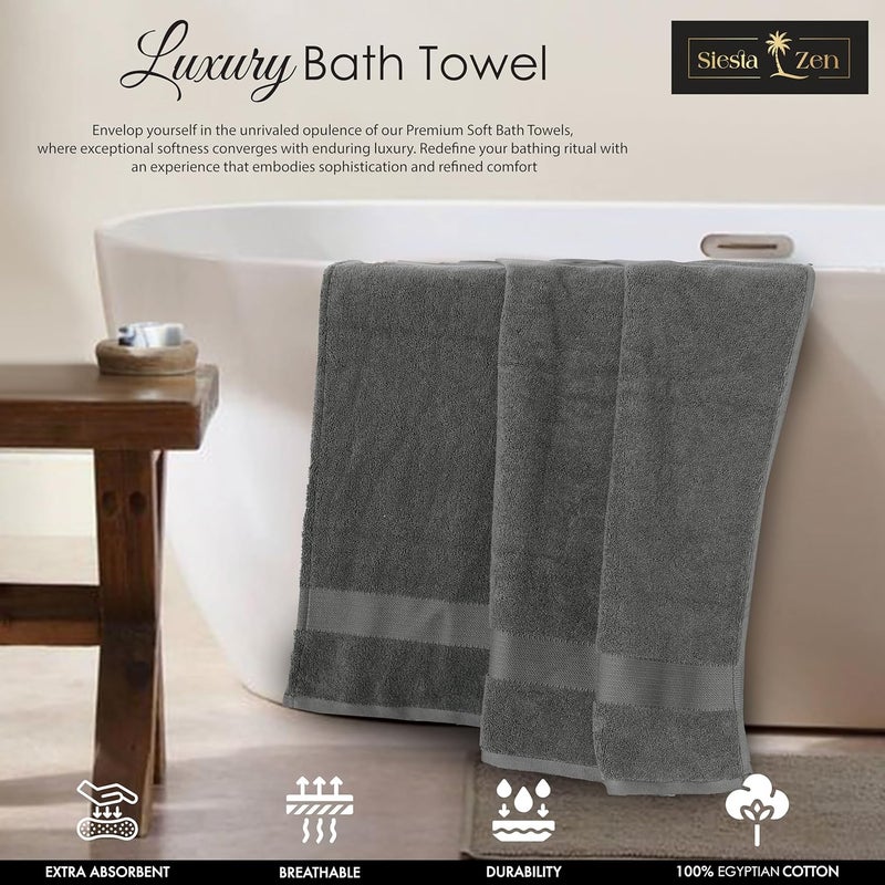 Siesta Zen Premium 100% Egyptian Cotton Bath Towels (Pack of 2) - 70x140cm, Super Soft & Absorbent, 600 GSM, Quick Dry, Fade Resistant - Grey - Image 4